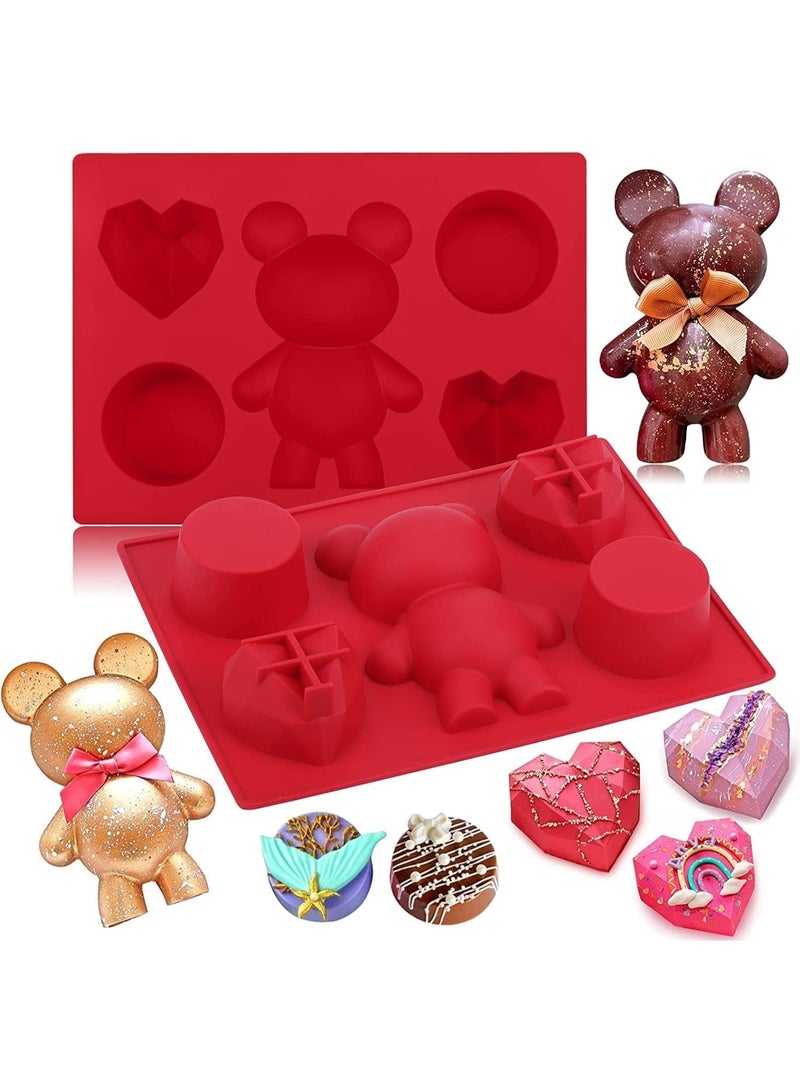 CLENEA Chocolate Molds Silicone for Bear Snack Treat Box, 2 Pcs Bear Diamond Heart Cylinder 3 in 1 Silicone Molds for Baking, DIY Breakable Christmas Day Valentines Day Gifts - Image 1